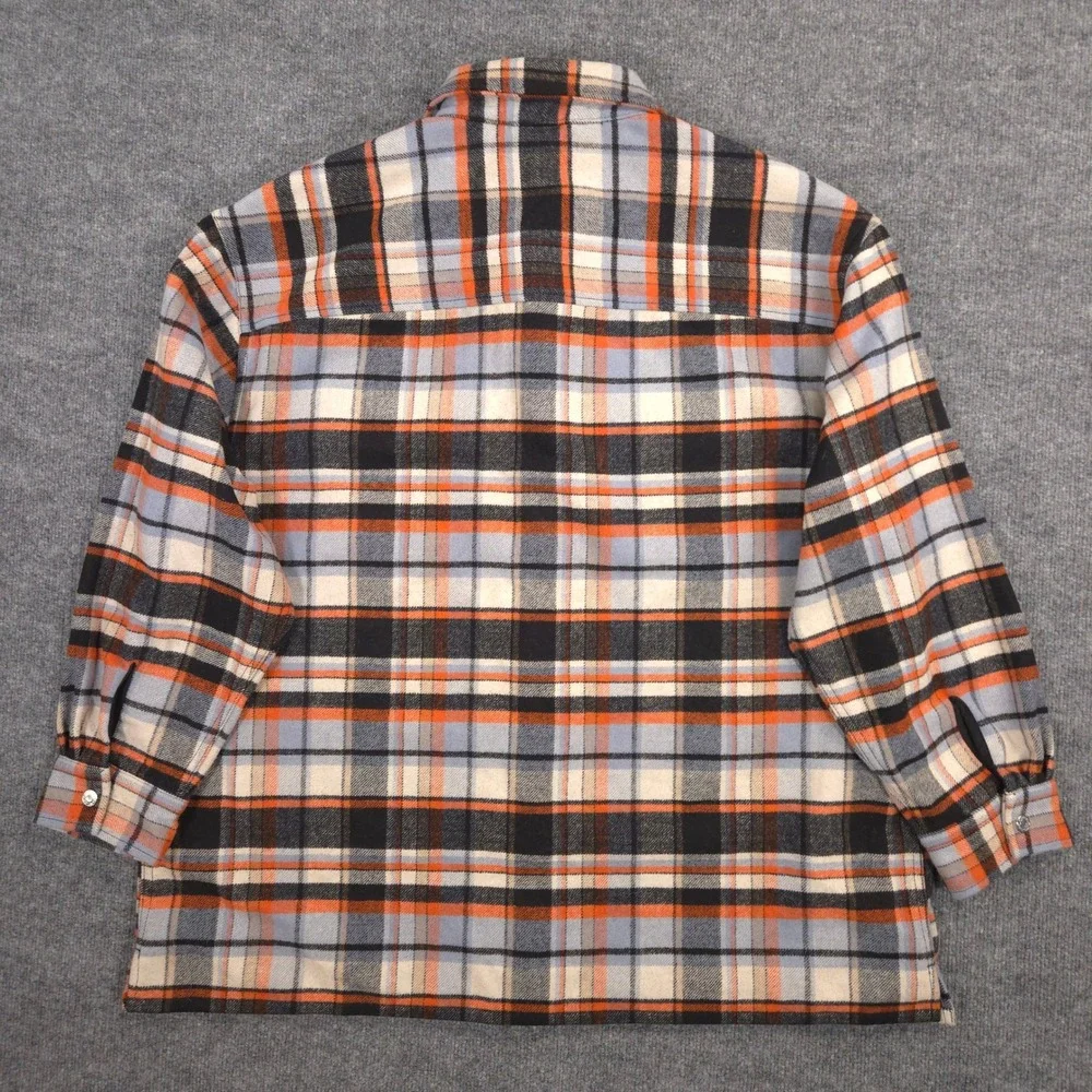 Levis Flannel‎ Shirt Jacket Mens XL Orange Plaid Wool Blend Oversized Shacket